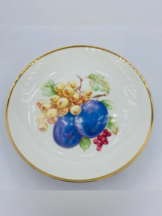 Vintage Imperial Germany 1950s Hand-Painted Fruit Decorative Plate Gold Trim - Picture 4 of 6